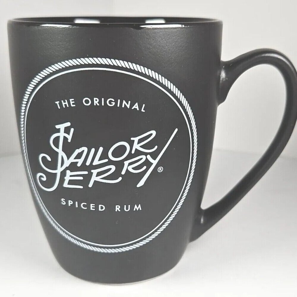 Original Sailor Jerry Spiced Rum Mug White Logo on Black Ceramic US Virgin Isle